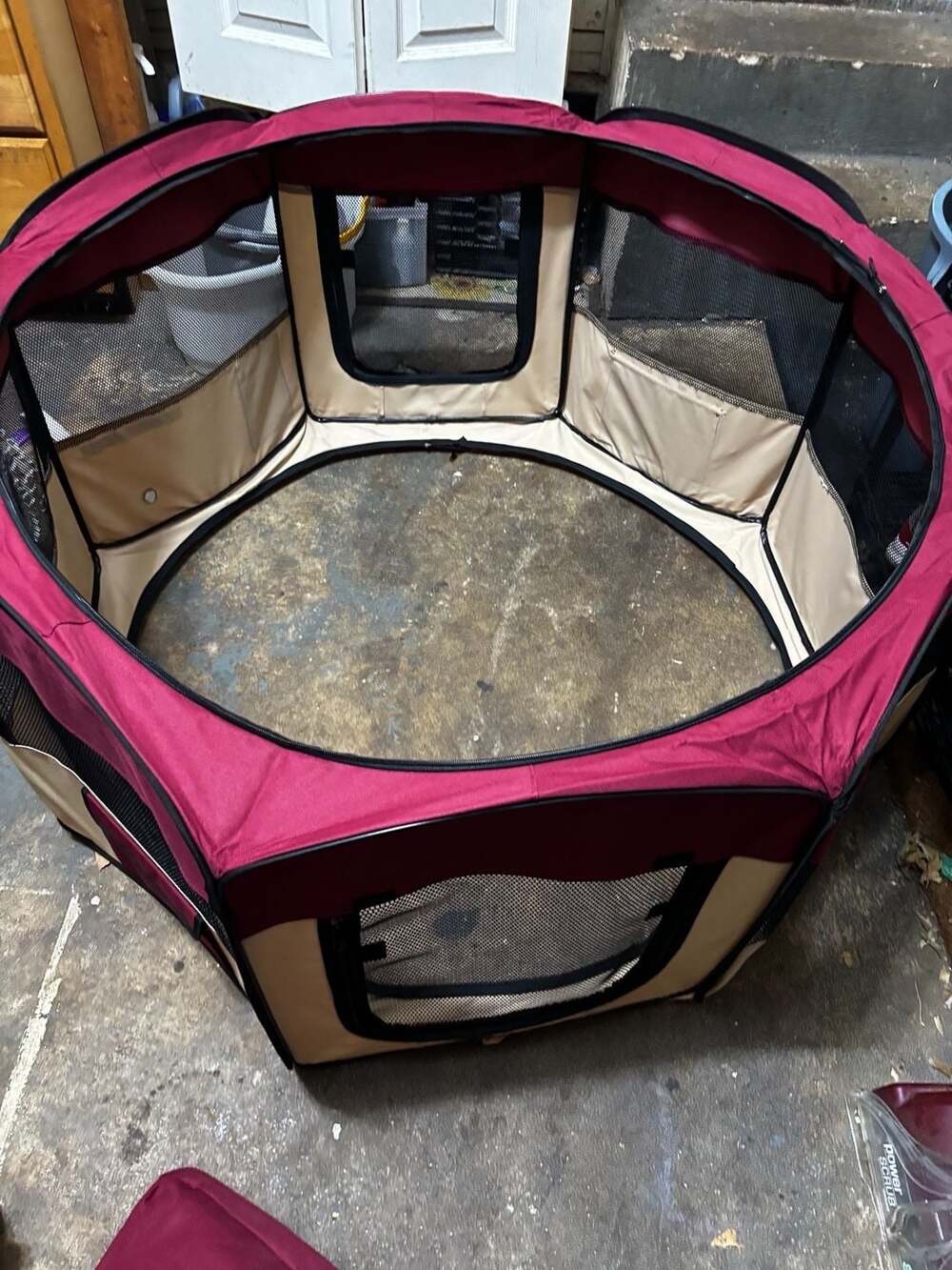 EliteField 2-Door Soft-Sided Dog & Cat Playpen, Maroon & Beige, 62 x 62 x 30-in